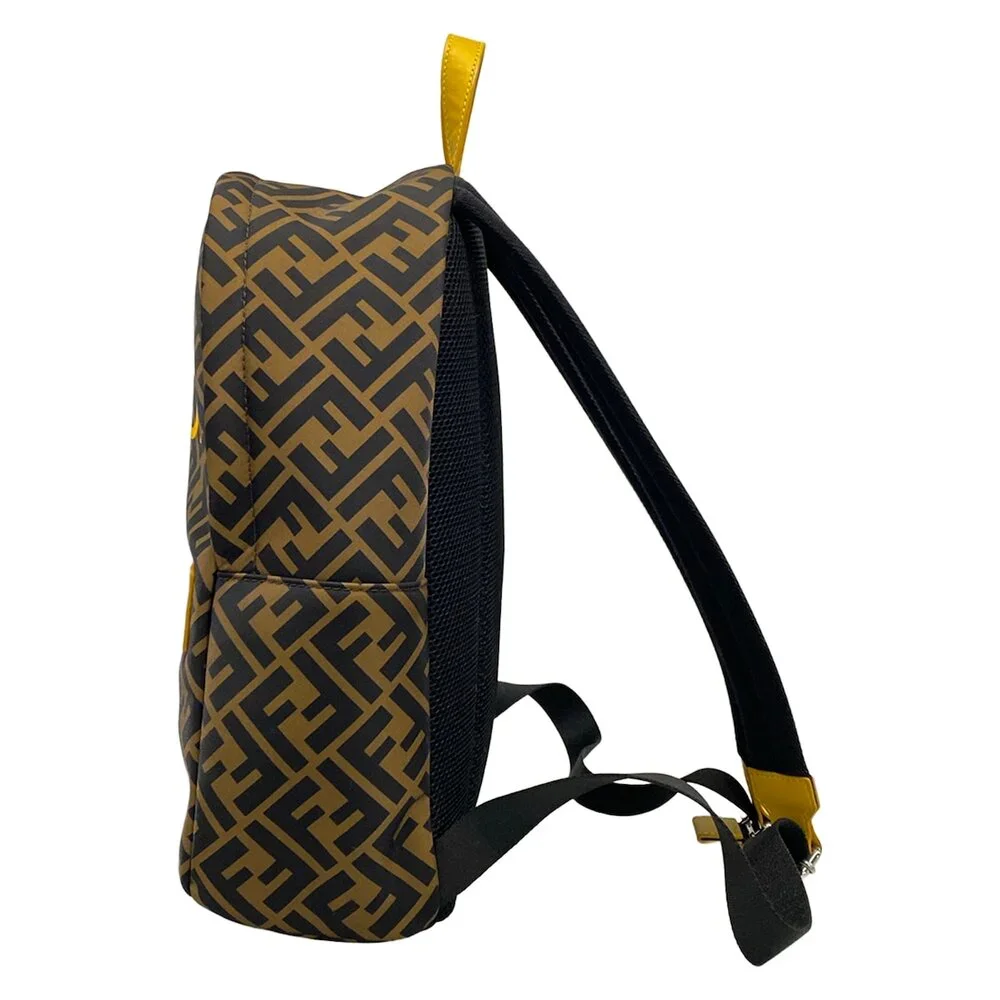 Fendi Zucca Backpack 8BZ040 Brown Black Yellow Nylon Leather